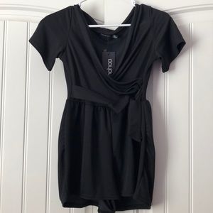 Black Tie Waist Playsuit | Boohoo